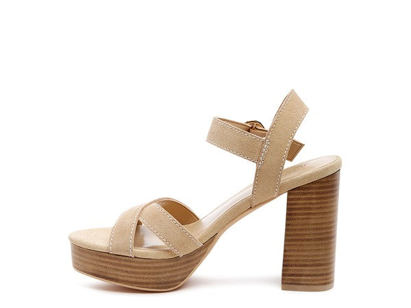 Rag & Co Choupette Suede Leather Block Heeled Sandal