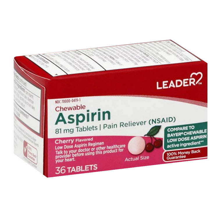 Perrigo Perrigo Leader, Aspirin, 81 Mg, Chewable, Tablets, Cherry Flavored Medicine & Drugs
