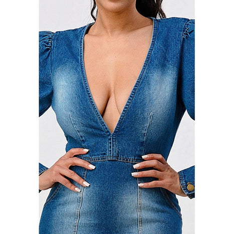 CASUAL DENIM RUFFLE MINI DRESS