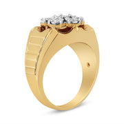 Bids.com Men's 14K Yellow Gold Plated .925 Sterling Silver 1/3 Cttw Miracle-Set Floral Diamond Cluster Ring (I-J Color, I1-I2 Clarity) - Size 10 Rings