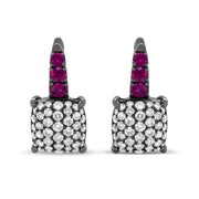 Bids.com Black Rhodium Plated 18K White Gold 7/8 Cttw Round Diamond and Graduated Red Ruby Drop Earrings (F-G Color, VS1-VS2 Clarity) Earrings