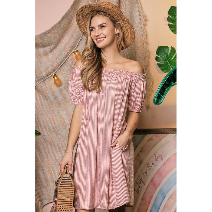 Off The Shoulder Dress with CF Button Detail