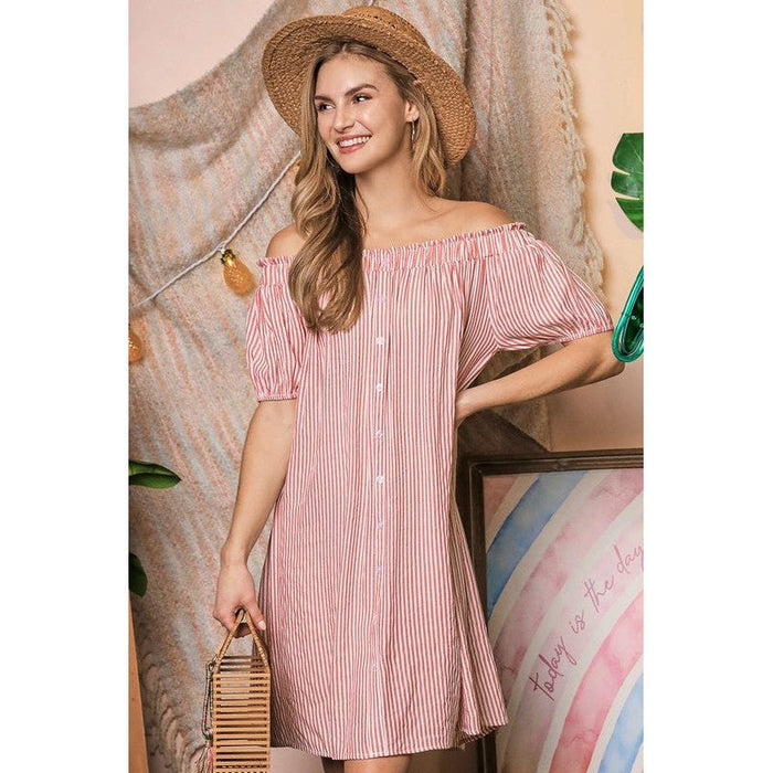 Off The Shoulder Dress with CF Button Detail