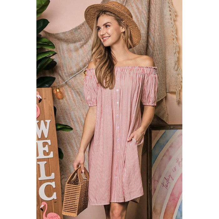 Off The Shoulder Dress with CF Button Detail