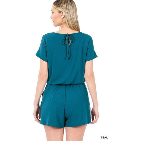 Romper w/ Elastic Waist and Back Keyhole Opening