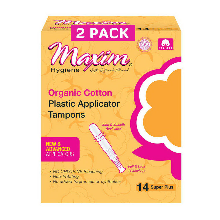 Maxim Liners and Pads Maxim Liners and Pads Tampons Organic Cotton Plastic Applicator Super Plus Tampons