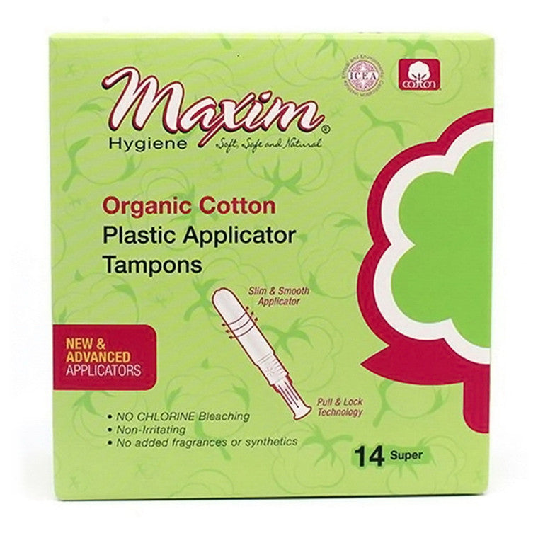 Maxim Liners and Pads Maxim Liners and Pads Tampon Organic Cotton Plastic Applicator Super Tampons