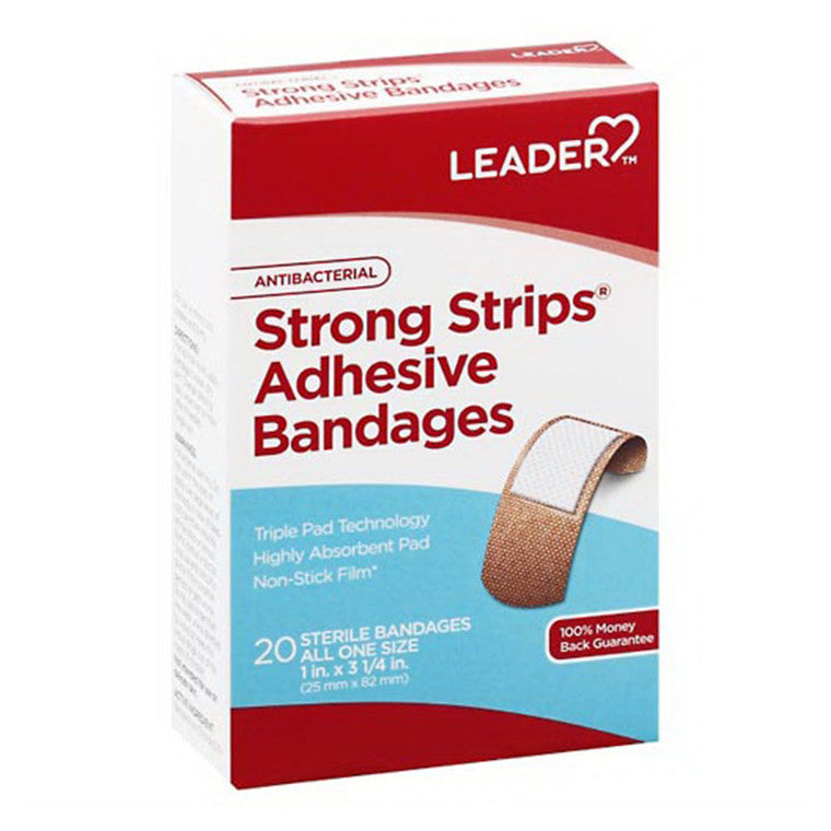 Leader Health Care Leader Health Care Adhesive Bandages, Antibacterial, Strong Strips, All One Size Medical Tape & Bandages