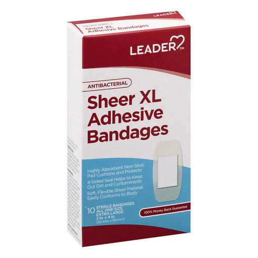 Leader Leader Adhesive Bandages, Antibacterial, Sheer, XL First Aid