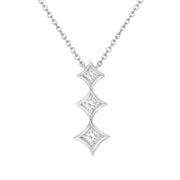 Bids.com 10K White Gold 1/5 Cttw Princess Cut Diamond 3 Stone Drop 18" Pendant Necklace (H-I Color, SI2-I1 Clarity) Necklaces