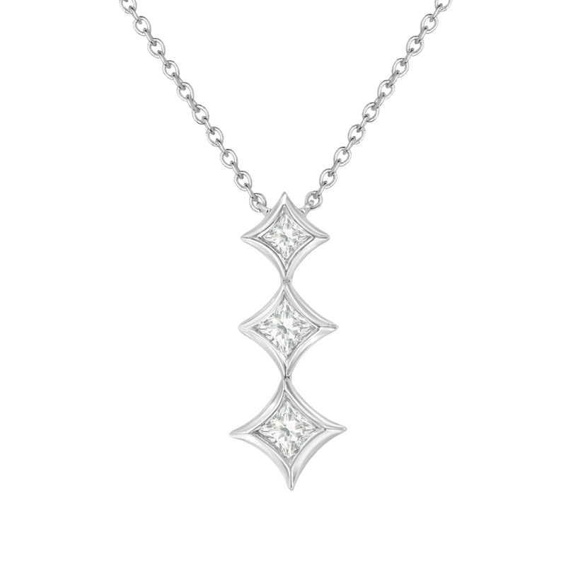 Bids.com 10K White Gold 1/5 Cttw Princess Cut Diamond 3 Stone Drop 18" Pendant Necklace (H-I Color, SI2-I1 Clarity) Necklaces