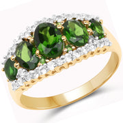 Bids.com 18K Yellow Gold Plated 2.70 Carat Genuine Chrome Diopside and White Topaz .925 Sterling Silver Ring Rings