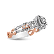 Bids.com 14K Rose Gold Plated .925 Sterling Silver 3/8 Cttw Round Diamond Double Frame Cross-Over Split Shank Engagement Ring (I-J Color, I2-I3 Clarity) - Size 7 Rings