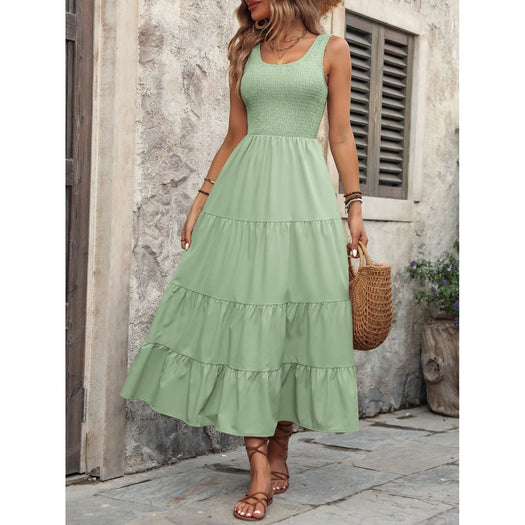 Smocked Scoop Neck Sleeveless Tank Dress