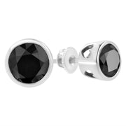 Bids.com .925 Sterling Silver 4.00 Cttw Round Brilliant-Cut Black Diamond Bezel-Set Stud Earrings with Screw Backs (Fancy Color-Enhanced, I2-I3 Clarity) Earrings