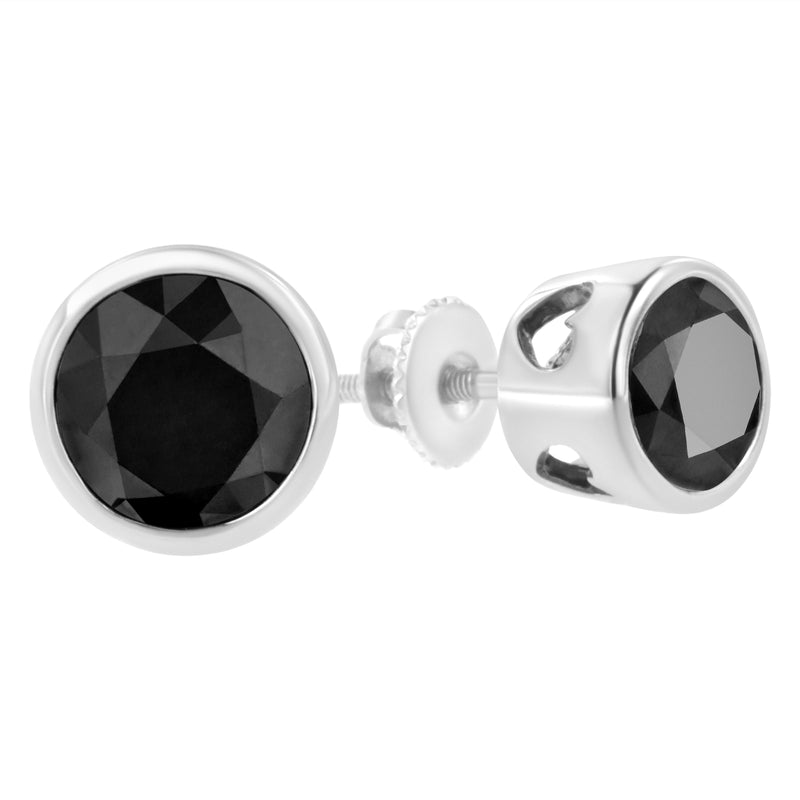 Bids.com .925 Sterling Silver 4.00 Cttw Round Brilliant-Cut Black Diamond Bezel-Set Stud Earrings with Screw Backs (Fancy Color-Enhanced, I2-I3 Clarity) Earrings
