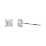 Bids.com .925 Sterling Silver 1/4 Cttw Miracle Set Princess-Cut Diamond Solitaire Stud Earrings with Hidden Halo (I-J Color, SI2-I1 Clarity) Earrings
