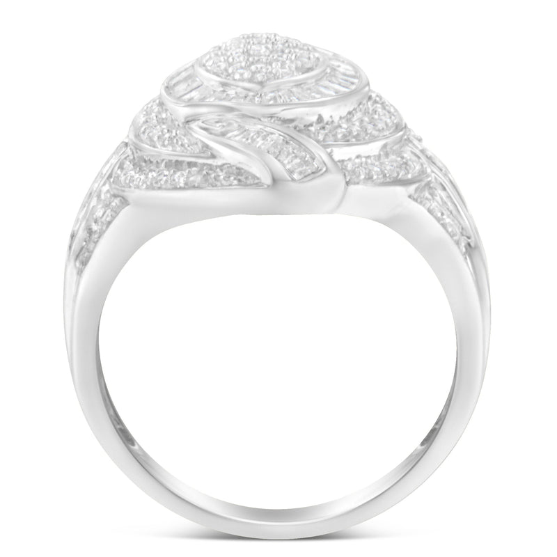 Bids.com .925 Sterling Silver & 1-1/8 Cttw Diamond Marquise Shaped Cluster Triple Halo Knot Cocktail Fashion Ring (I-J Color, I2-I3 Clarity) - Size 6 Rings
