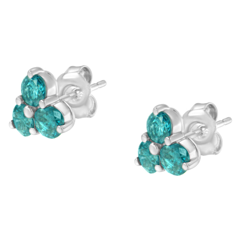 Bids.com 14KT White Gold Treated Blue Diamond Trio Stud Earrings (1 1/3 cttw, Blue) Earrings