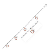 Bids.com 14k White and Rose Gold Anklet with Dual Heart Charms Accessories