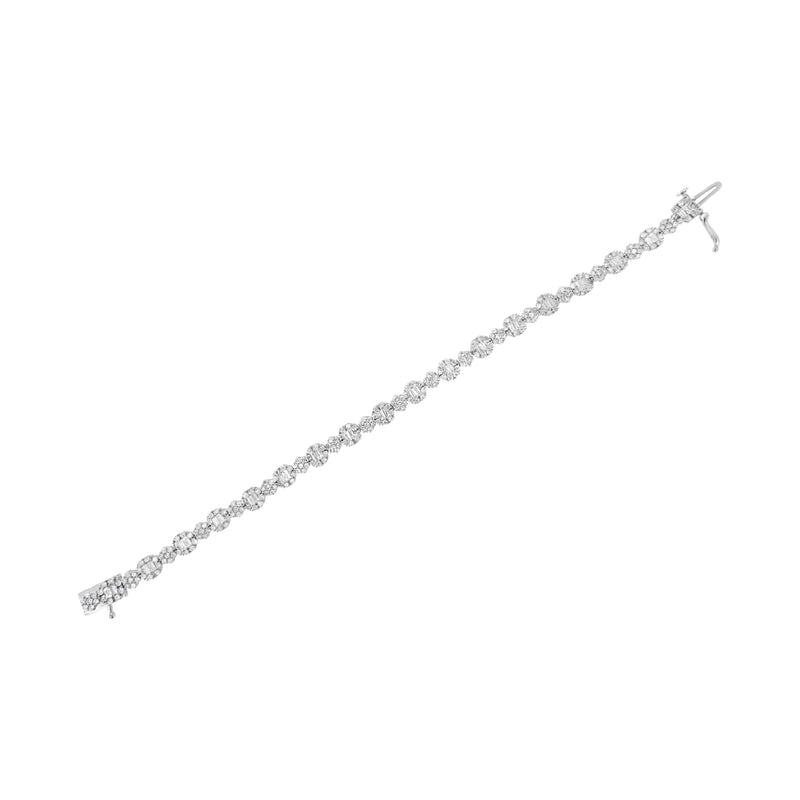 Bids.com 10K White Gold 4.0 cttw Brilliant Round-cut and Baguette Diamond Floral Cluster Link Bracelet (I-J Clarity, I1-I2 Color) - Size 7" Bracelets