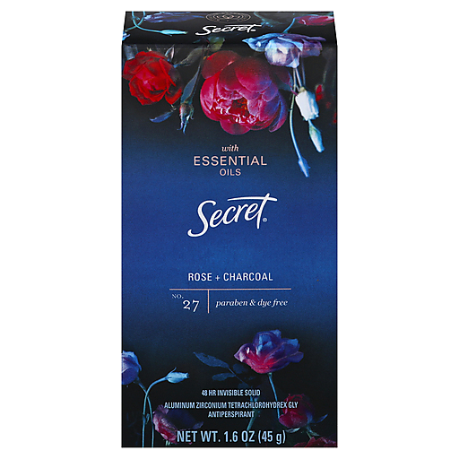 Secret Secret With Essential Oil Antiperspirant, Rose + Charcoal, No. 27, Invisible Solid Deodorant Midnight Blue