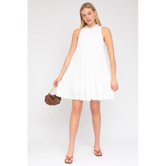 Sleeveless Ruffle Neck Tiered Dress