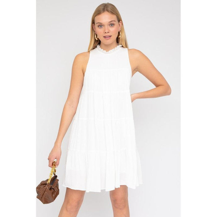 Sleeveless Ruffle Neck Tiered Dress