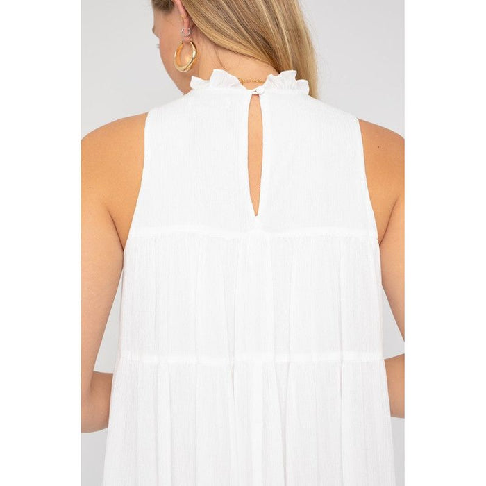 Sleeveless Ruffle Neck Tiered Dress