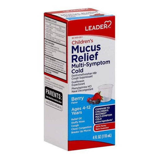 Leader Health Care Leader Health Care Childrens Liquid Mucus Relief Multi Symptom Cold, 4 Oz Medicine Cabinets