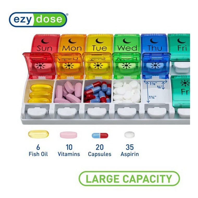 Ezy Dose Ezy Dose 7-Day AM/PM Pill Organizer, Large Push Button – Weekly Medication Planner Health Care