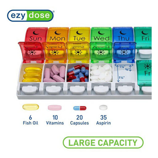 Ezy Dose Ezy Dose 7-Day AM/PM Pill Organizer, Large Push Button – Weekly Medication Planner Health Care