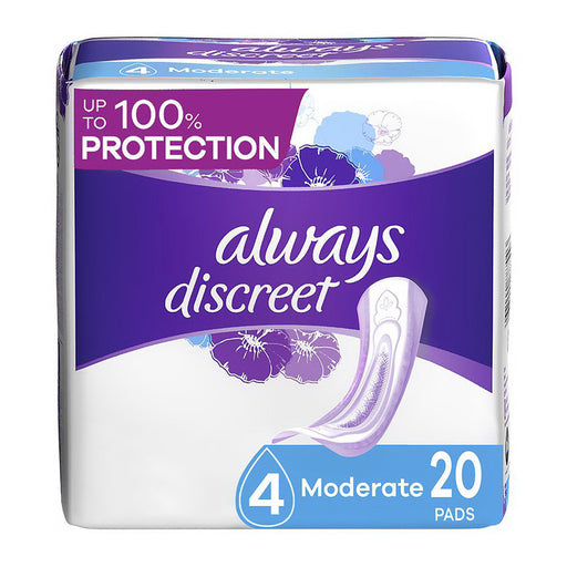 Always Discreet Always Discreet Incontinence Pads, Moderate Absorbency, Regular Length, (3 Packs of 20) Incontinence Aids White Smoke