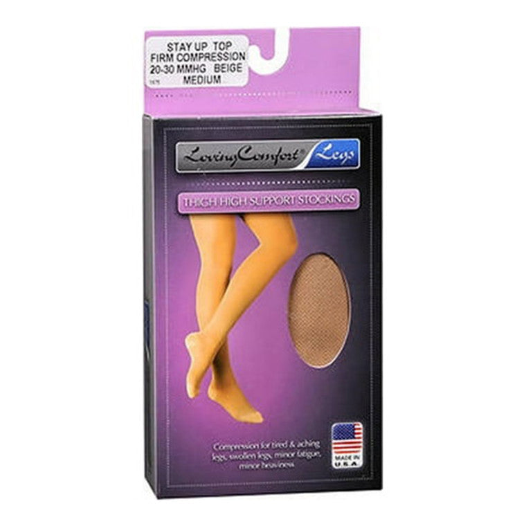Loving Comfort Loving Comfort Thigh High Support Stockings Firm Medium Beige - 1 Pair Tortillas & Wraps