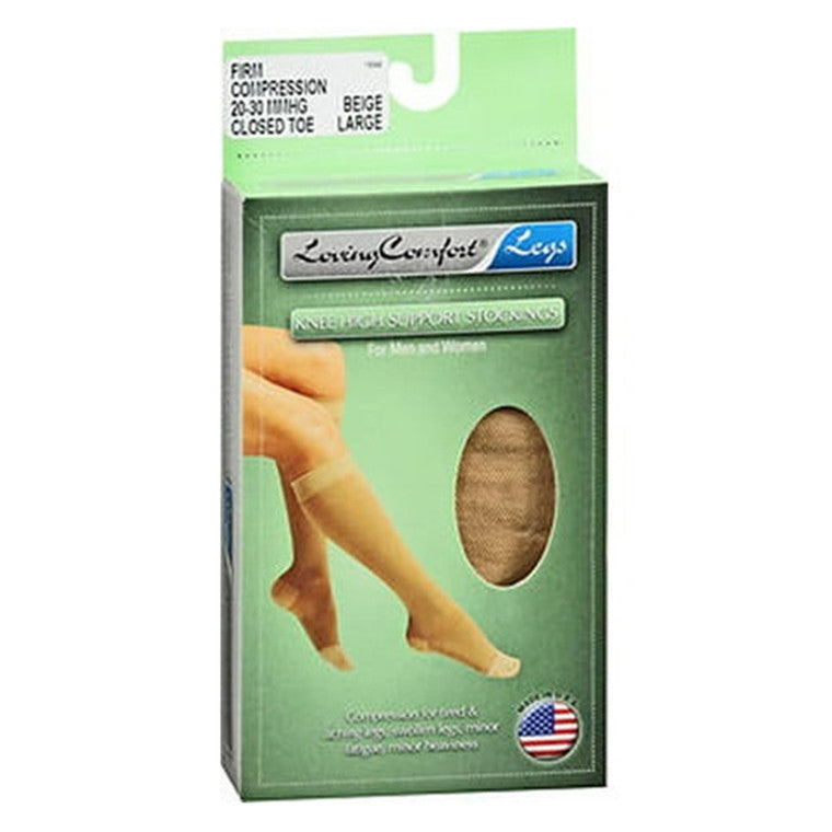 Loving Comfort Loving Comfort  Sheer Stockings Knee High Closed Toe Womens 20-30Mmhg Beige Large- Personal Care