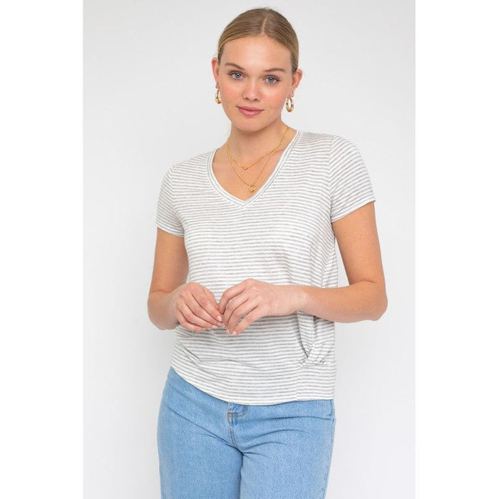 Short Sleeve V-Neck Twist Front Top