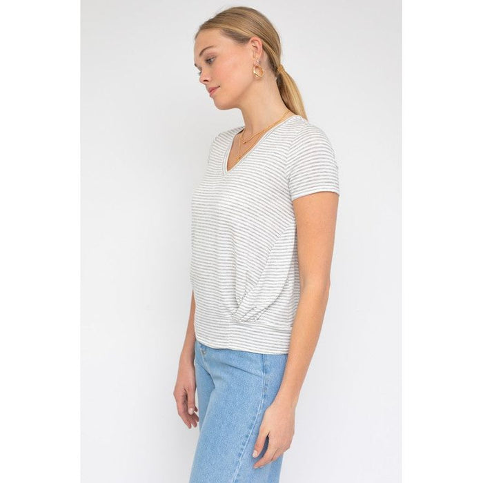 Short Sleeve V-Neck Twist Front Top