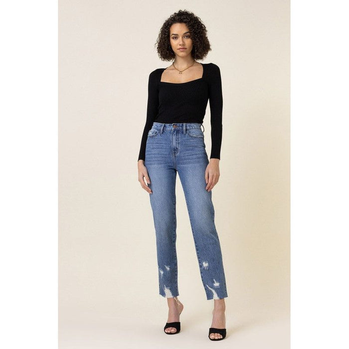 High Waisted Straight Leg Jean