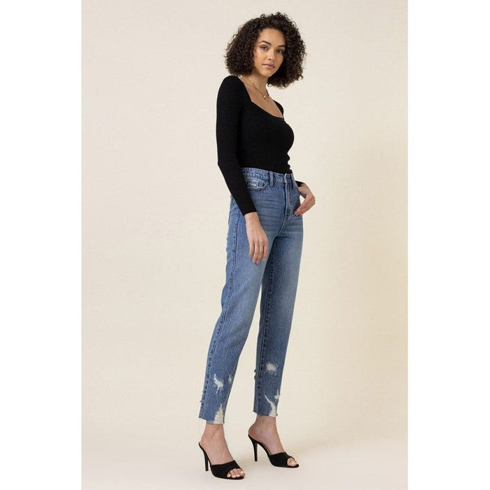 High Waisted Straight Leg Jean