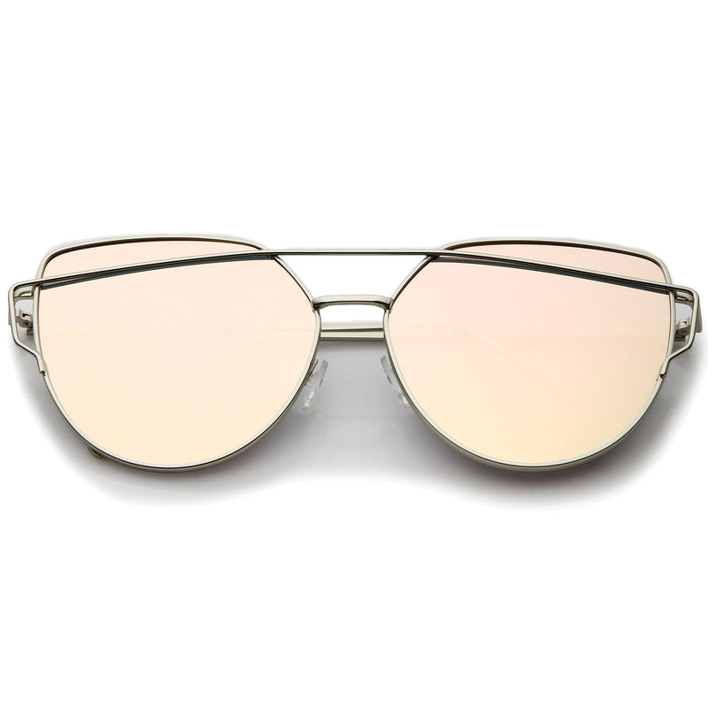 zeroUV Oversize Thin Cross Brow Mirrored Flat Lens Sunglasses A545 Sunglasses