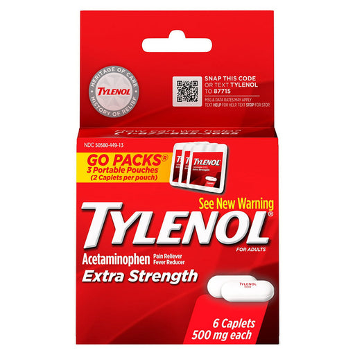 Tylenol Tylenol Extra Strength Go Pack, 500mg Acetaminophen, Travel Size, 6 Caplets Medicine & Drugs