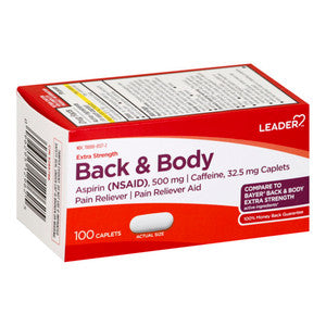 Leader Leader Back & Body Pain Relief, Extra Strength Formula for Muscle & Aches, 100 Count Medicine & Drugs