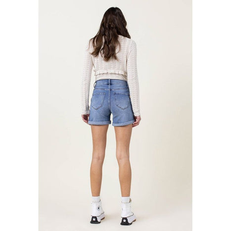 Denim Shorts with Pin Tuck Detail