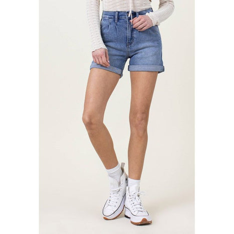 Denim Shorts with Pin Tuck Detail