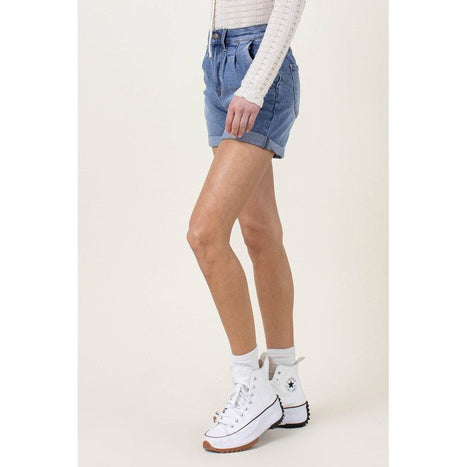 Denim Shorts with Pin Tuck Detail