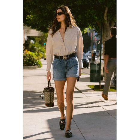 Denim Shorts with Pin Tuck Detail