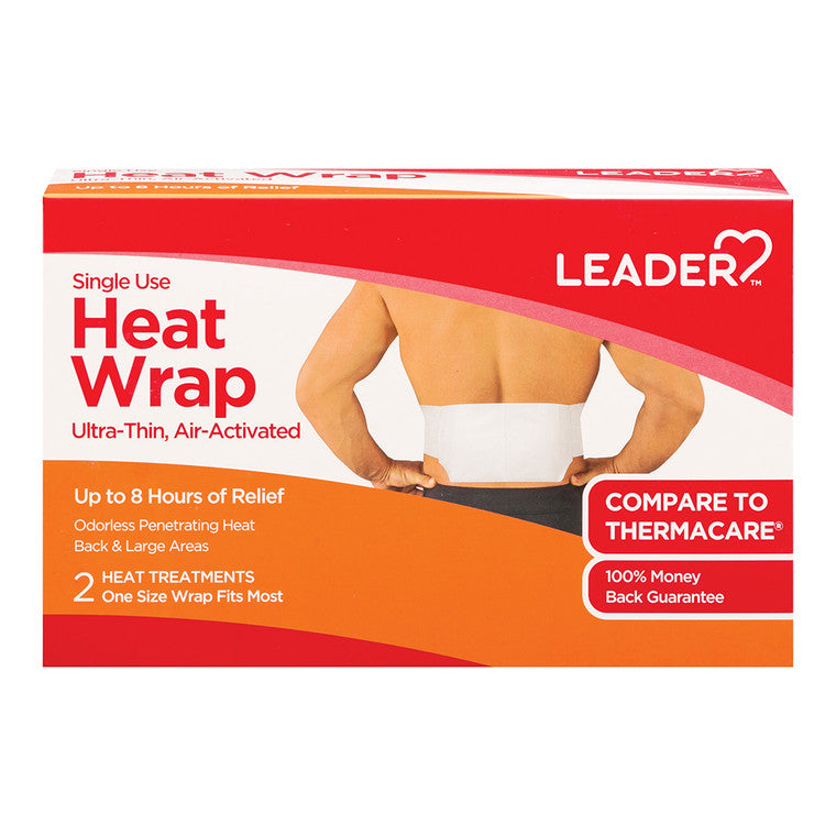 Leader Health Care Leader 8-Hour Heat Wraps - Long-Lasting Pain Relief for Back & Hip, Large, 2 Count Heating Pads Tomato