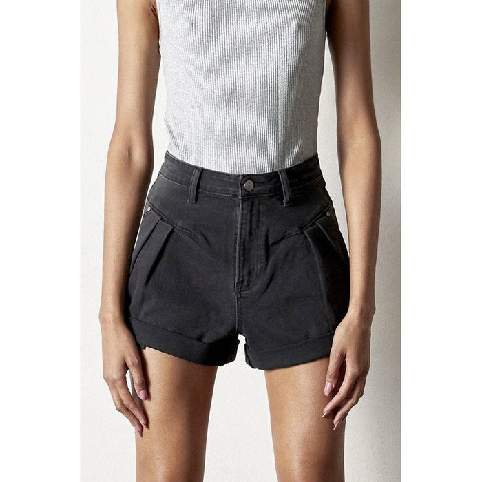 High Rise Roll Up Denim Shorts