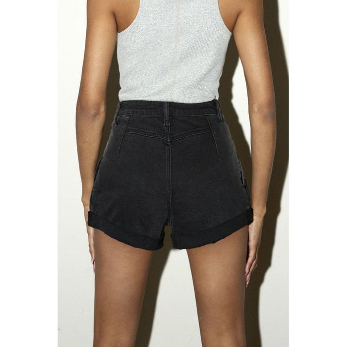 High Rise Roll Up Denim Shorts