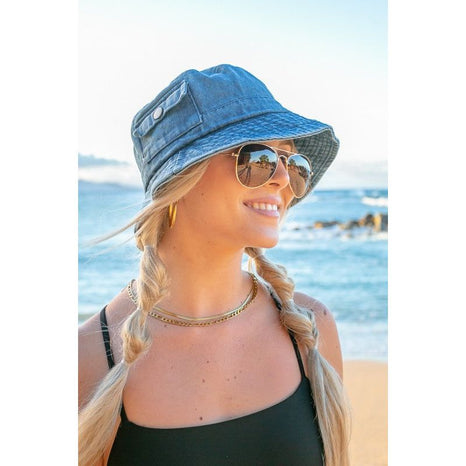 Aili's Corner Pocket Accent Denim Bucket Hat